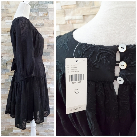 NWT, Anthropologie Astrid Embroidered Black Dress - Picture 4 of 5